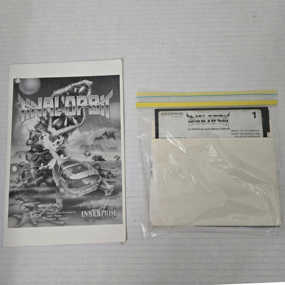 Vintage 1990 Final Orbit PC DOS Tandy 1000 5.25 Disks Manual Innerprise Rare
